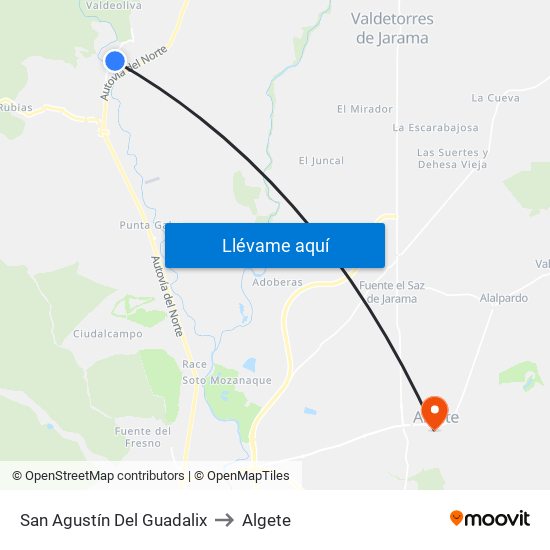 San Agustín Del Guadalix to Algete map