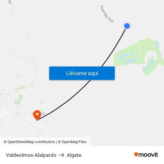 Valdeolmos-Alalpardo to Algete map