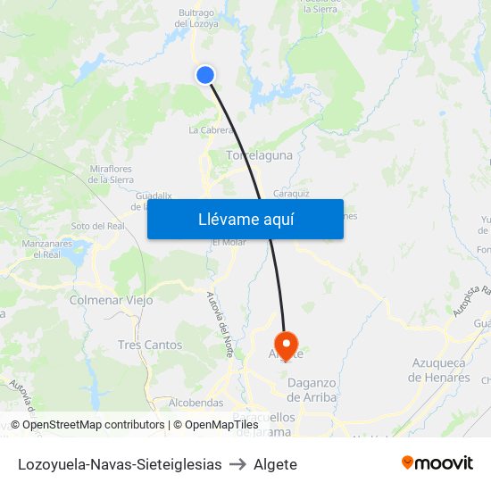 Lozoyuela-Navas-Sieteiglesias to Algete map
