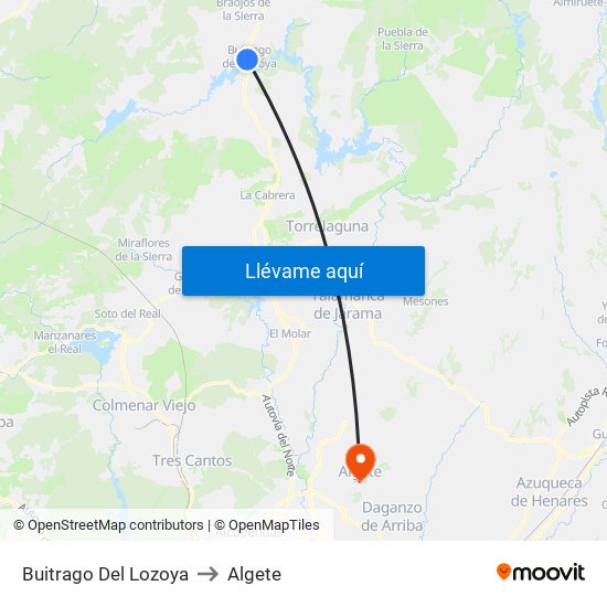 Buitrago Del Lozoya to Algete map