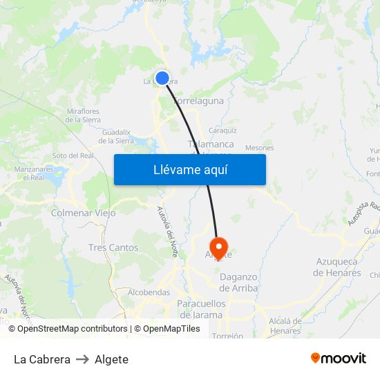 La Cabrera to Algete map