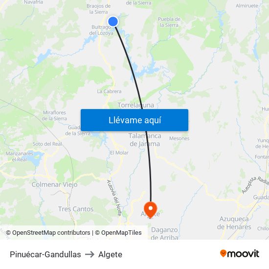 Pinuécar-Gandullas to Algete map