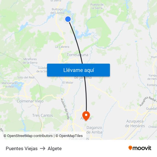 Puentes Viejas to Algete map