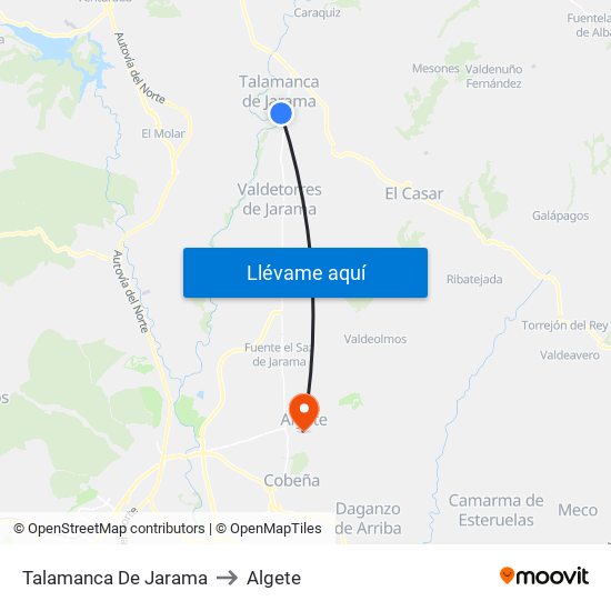 Talamanca De Jarama to Algete map