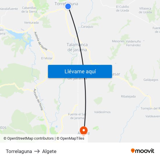 Torrelaguna to Algete map