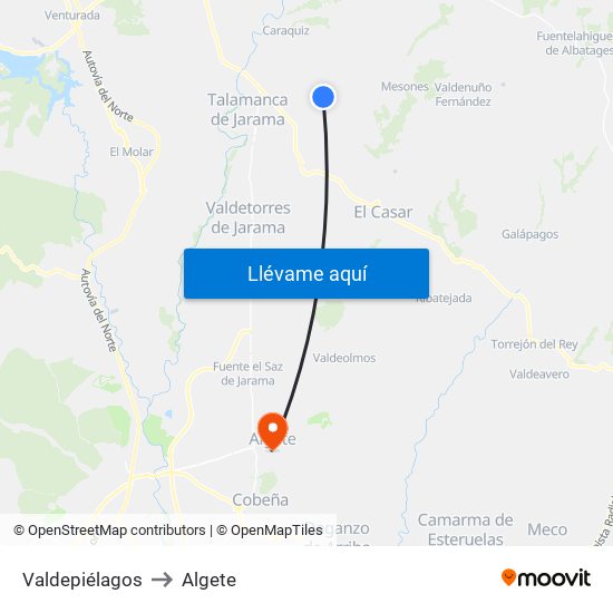 Valdepiélagos to Algete map