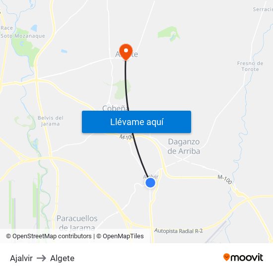 Ajalvir to Algete map