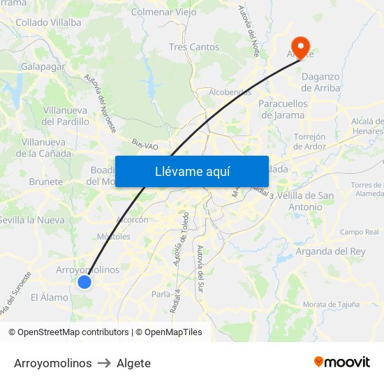 Arroyomolinos to Algete map