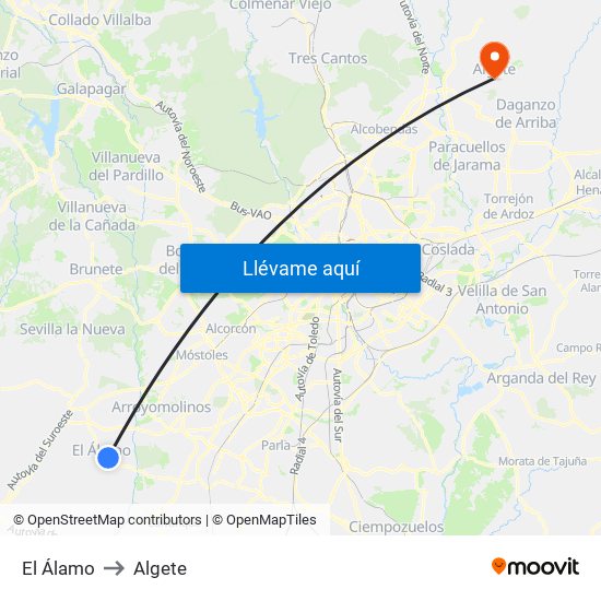 El Álamo to Algete map