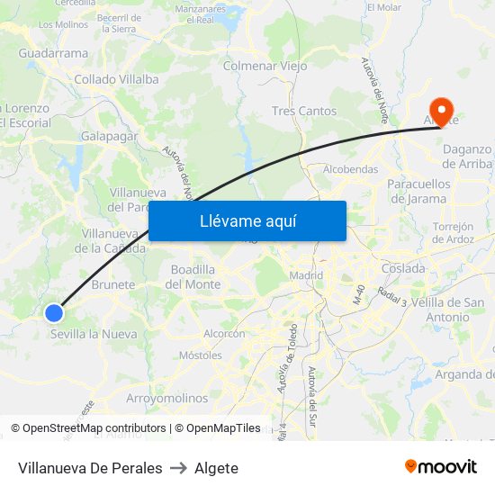 Villanueva De Perales to Algete map