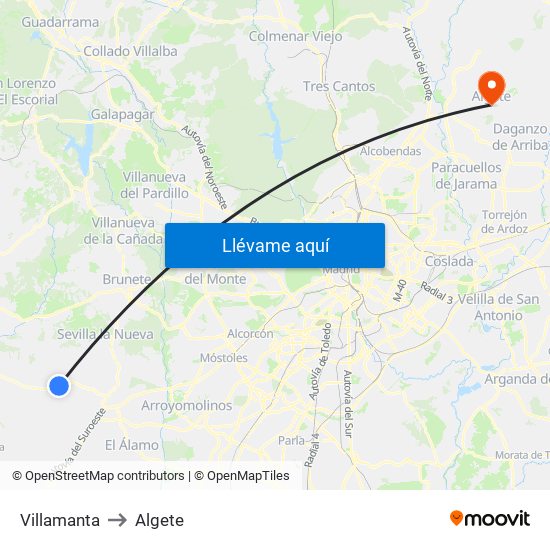 Villamanta to Algete map