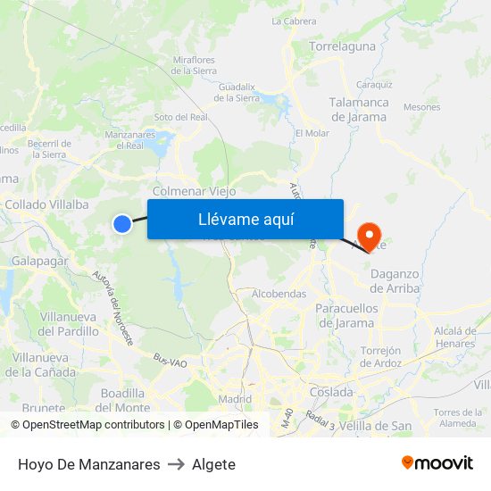 Hoyo De Manzanares to Algete map