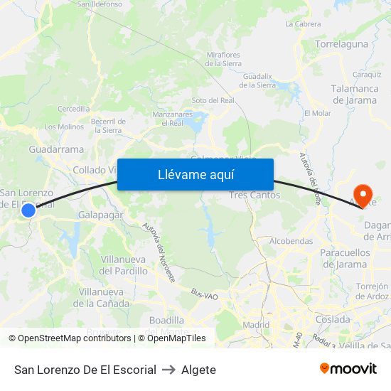 San Lorenzo De El Escorial to Algete map