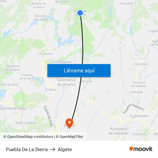 Puebla De La Sierra to Algete map