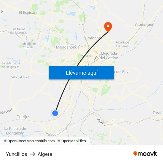 Yunclillos to Algete map