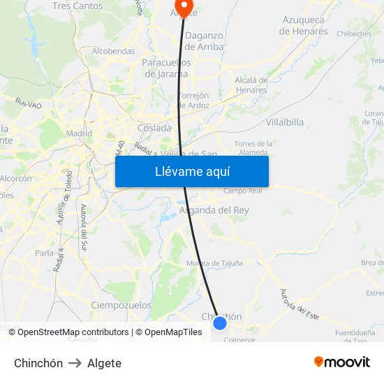 Chinchón to Algete map