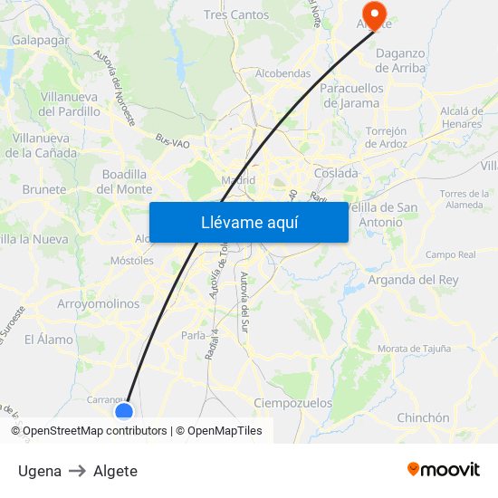 Ugena to Algete map