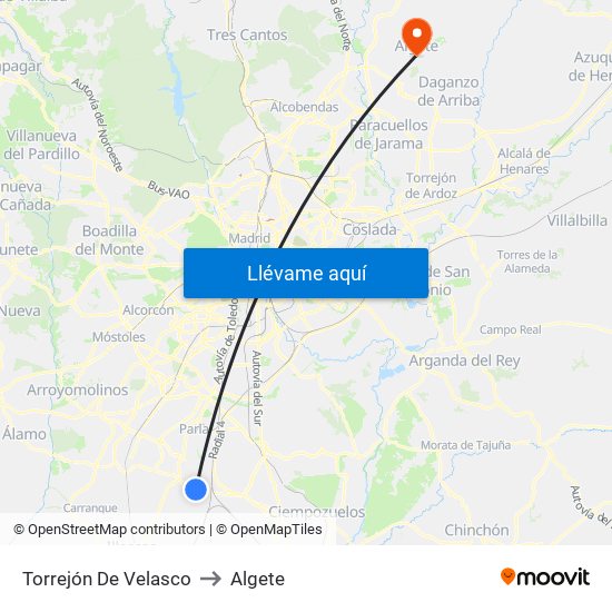 Torrejón De Velasco to Algete map