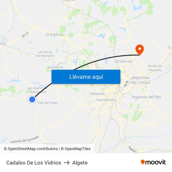 Cadalso De Los Vidrios to Algete map