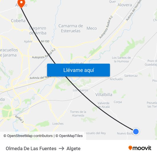 Olmeda De Las Fuentes to Algete map