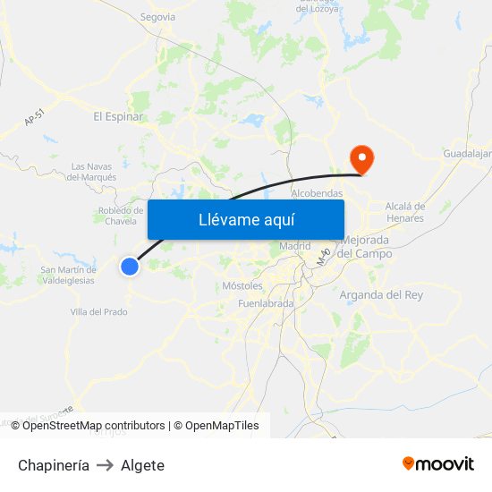 Chapinería to Algete map