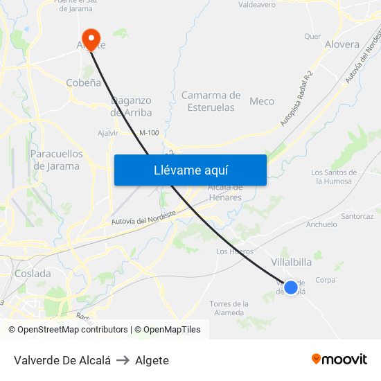 Valverde De Alcalá to Algete map