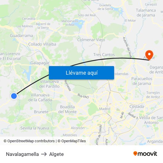 Navalagamella to Algete map