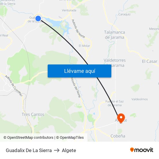 Guadalix De La Sierra to Algete map
