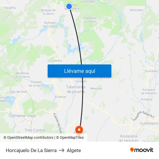 Horcajuelo De La Sierra to Algete map