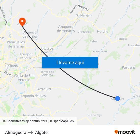 Almoguera to Algete map