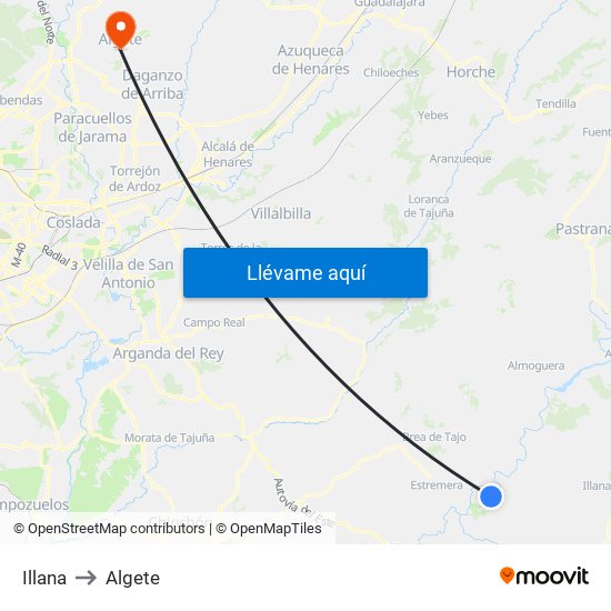 Illana to Algete map