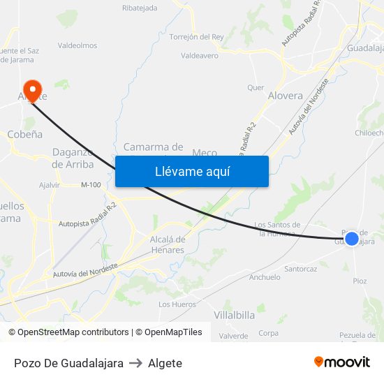 Pozo De Guadalajara to Algete map