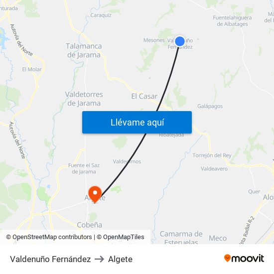 Valdenuño Fernández to Algete map