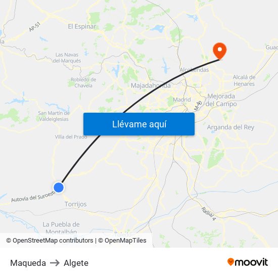 Maqueda to Algete map