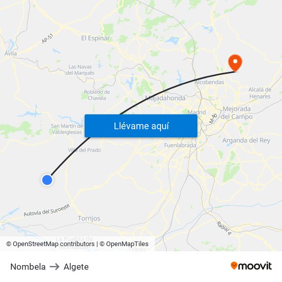Nombela to Algete map