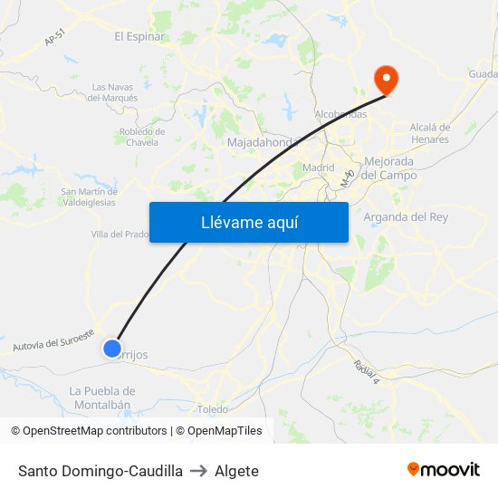 Santo Domingo-Caudilla to Algete map
