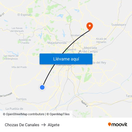 Chozas De Canales to Algete map