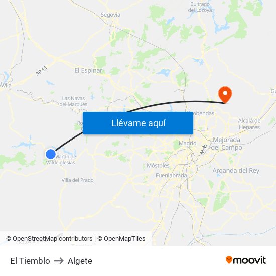El Tiemblo to Algete map