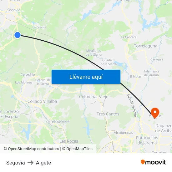 Segovia to Algete map