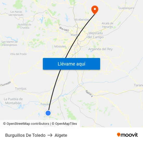 Burguillos De Toledo to Algete map