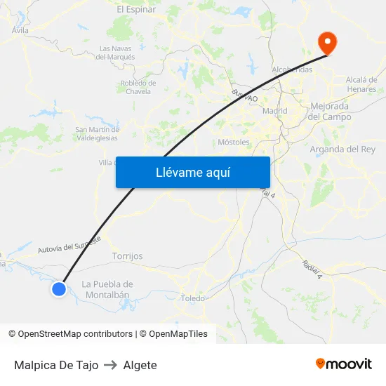 Malpica De Tajo to Algete map