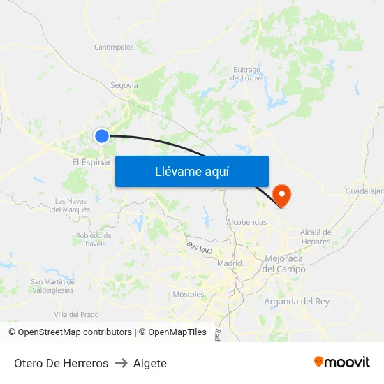 Otero De Herreros to Algete map