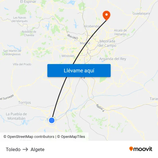 Toledo to Algete map