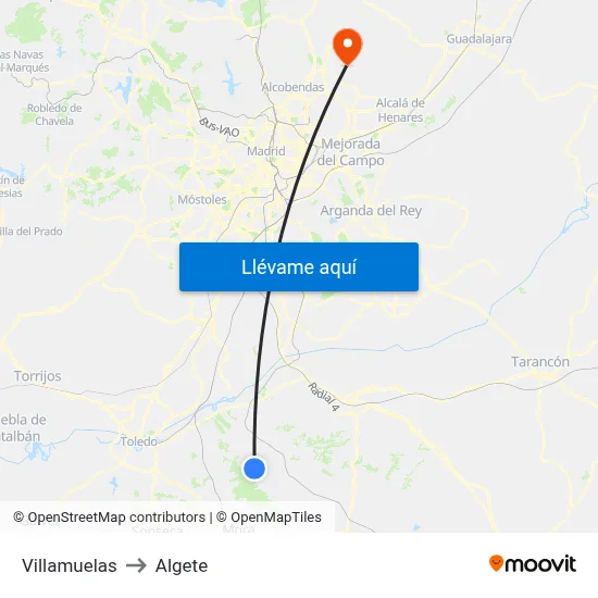 Villamuelas to Algete map