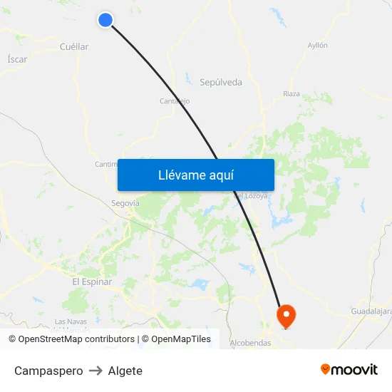 Campaspero to Algete map