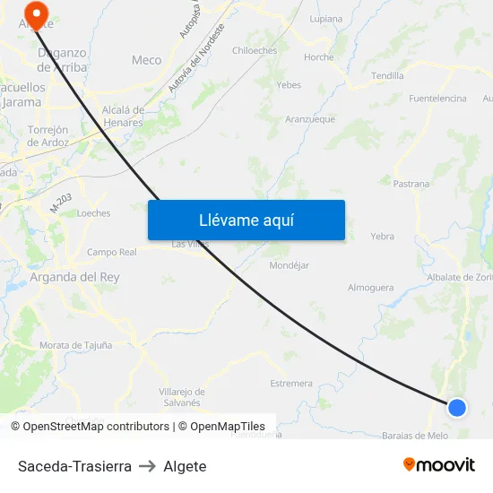 Saceda-Trasierra to Algete map