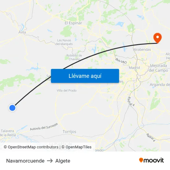 Navamorcuende to Algete map