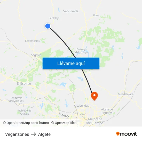 Veganzones to Algete map