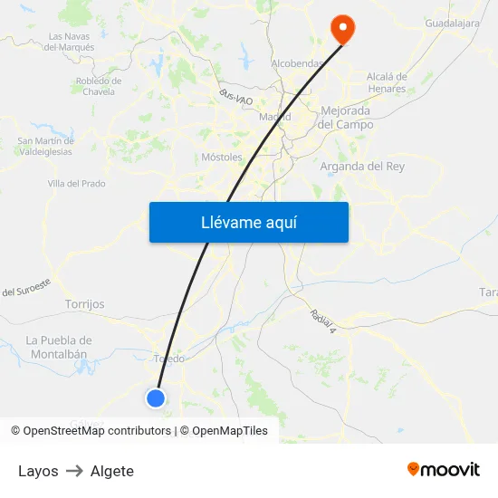 Layos to Algete map