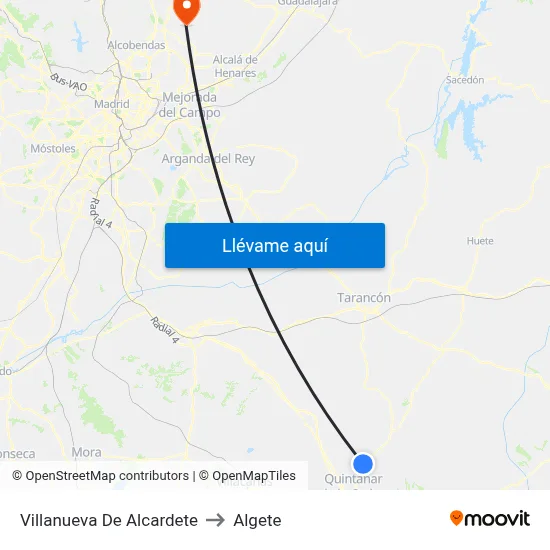 Villanueva De Alcardete to Algete map